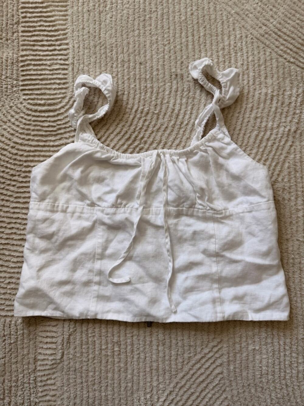 Aritiza Wilfred White Linen Tie-Front Camisole